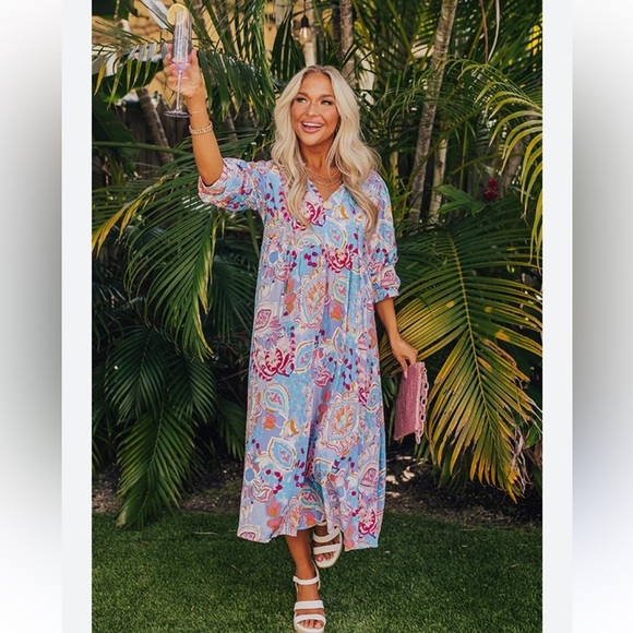 Umgee Vibrant Paisley floral maxi Dress size medium oversized and flowy - Picture 12 of 12